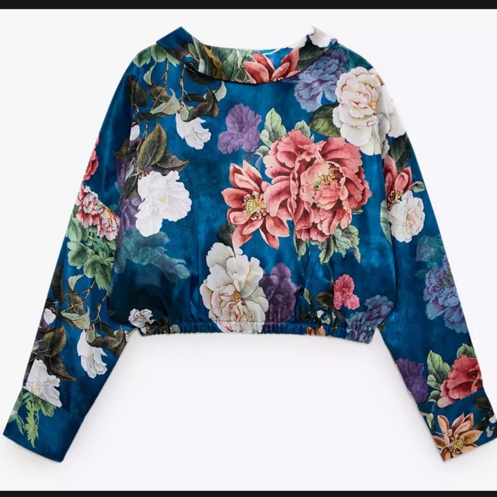 NWT ZARA WOMAN MULTICOLORED CROPPED PRINT BLOUSE